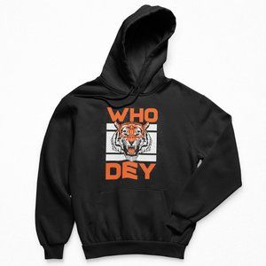 NWT Who Dey Tiger Head Cincinnati Bengals Fleece Pullover Hoodie BLACK